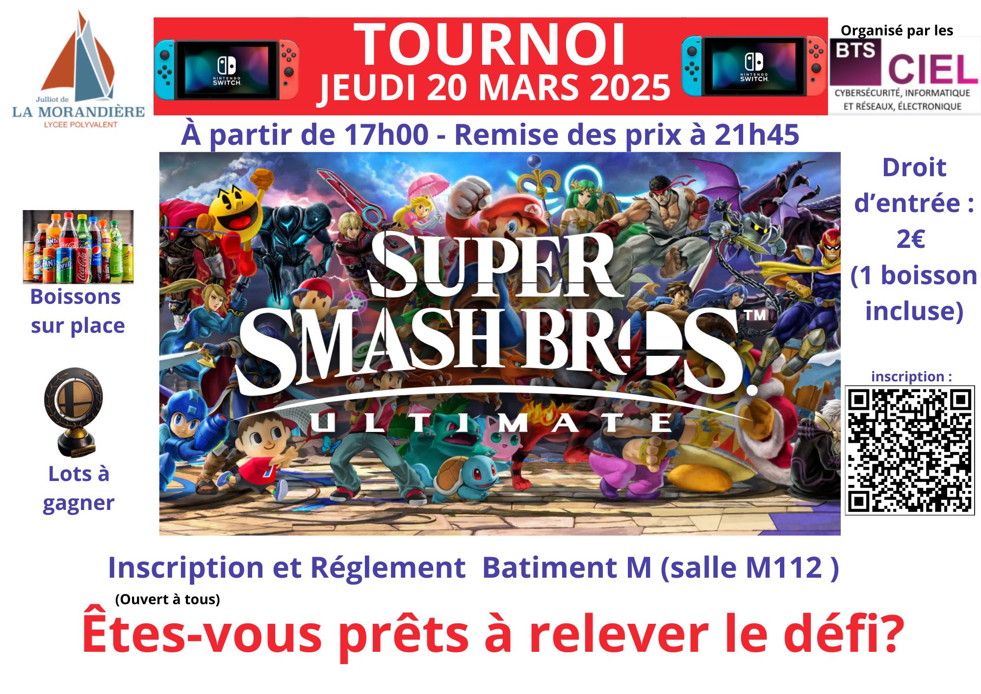 Tournoi sur Switch (super smash bros) jeudi 20 mars - LYCEE LA MORANDIERE
